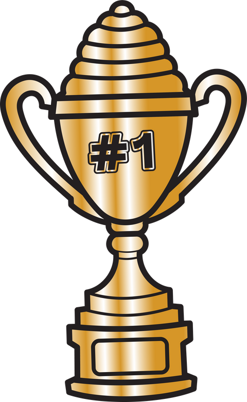 Cartoon gold trophy with '#1' 